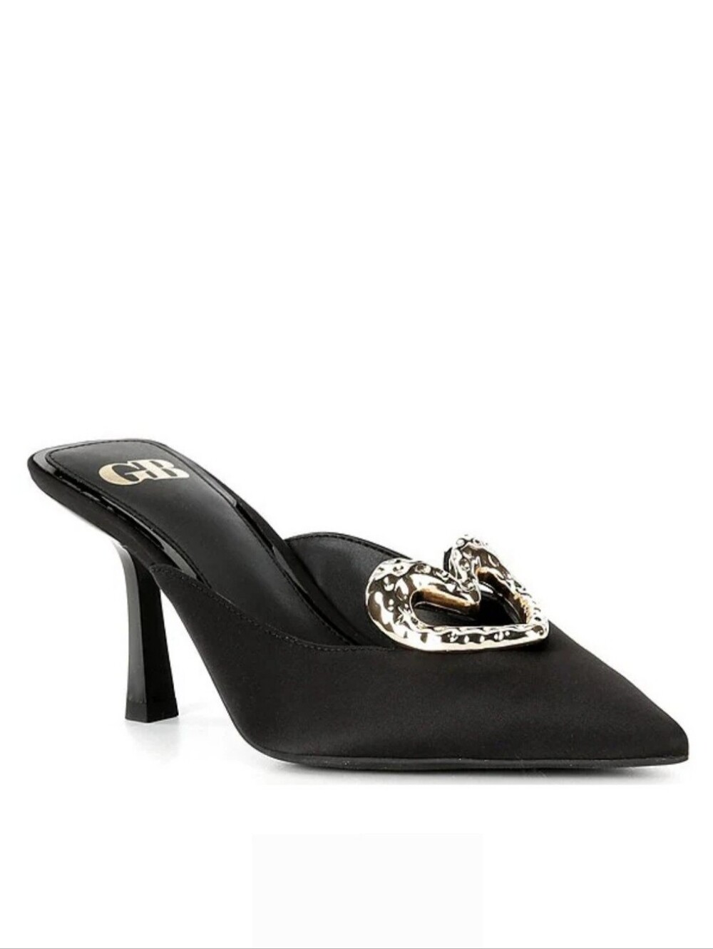 Gianni Bini Heeled Mules 9.5 Black Satin Heart Eyelets Pointy Toe Dress New $130